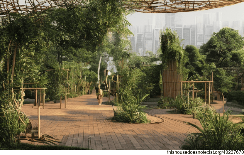 A sustainable, eco-friendly garden with a view of Tokyo, Japan in the background