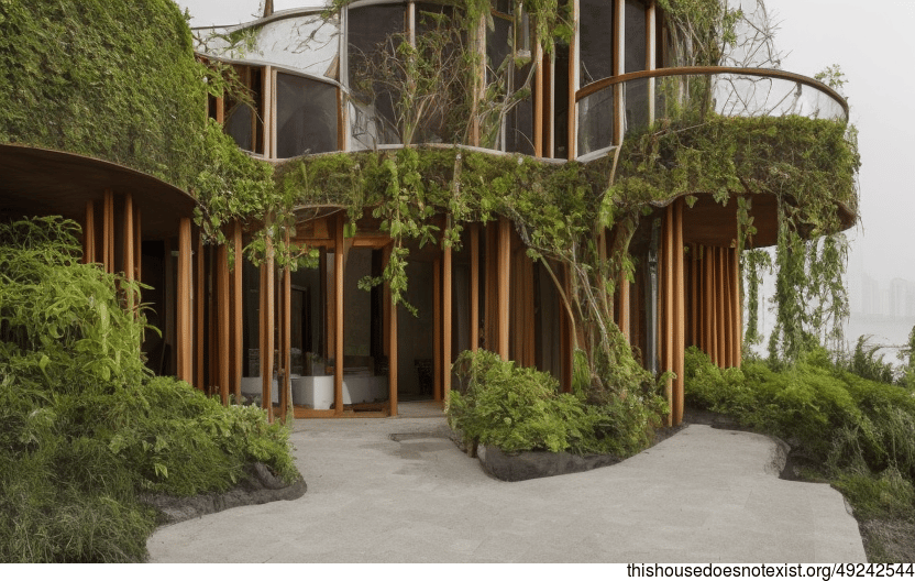 Beach House with Hanging Plants in Shanghai, China