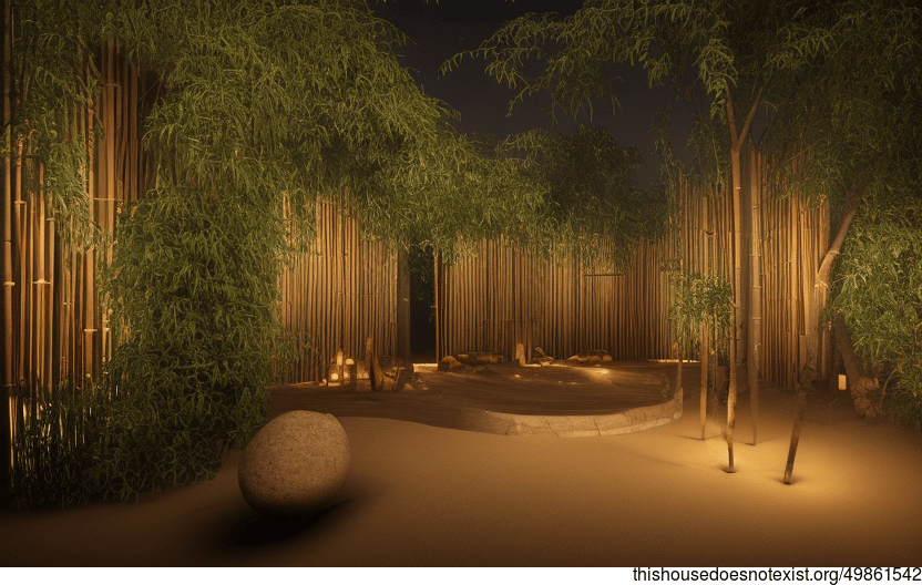 Exposed Bamboo, Stone, and Wood with Hanging Plants and an Onsen Outside