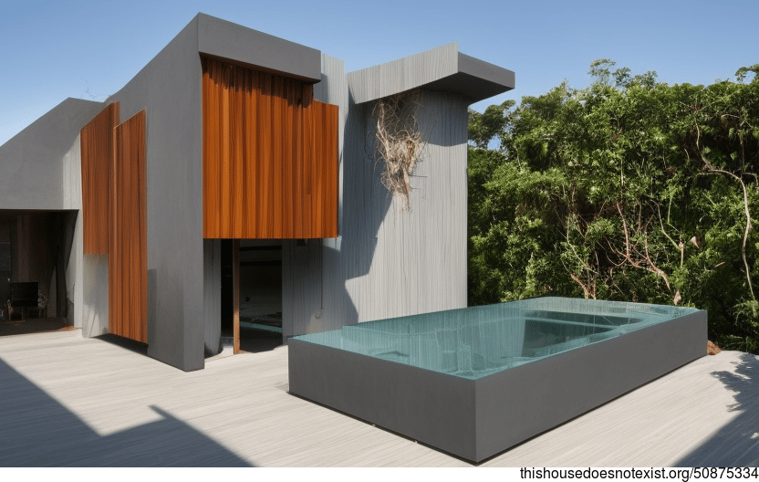 A Modern, Anthropomorphic, Tribal House Exterior on the Beach at Noon in Singapore