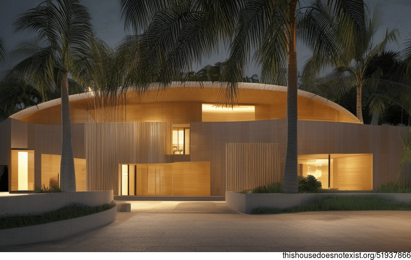 Modern Architecture Designed House Exterior with Exposed Curved Bejuca Wood, Bamboo, and Timber