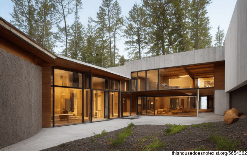 A modern architecture home that is designed with wood, glass, and stone elements
