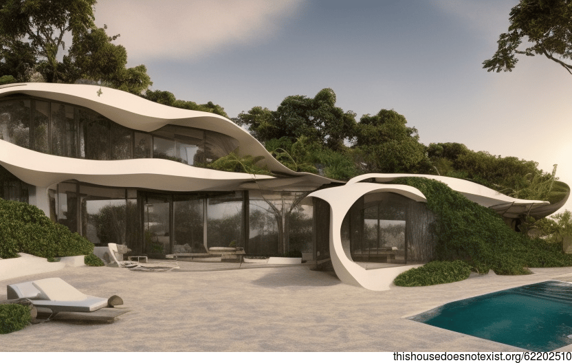A Modern, Eco-Friendly Home with Exposed Curved Bejuca Vines and an Infinity Pool