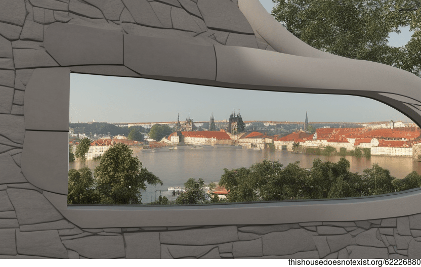 A Modern Beach House in Prague with an Exposed Curved Stone Exterior and a Bamboo Mirror