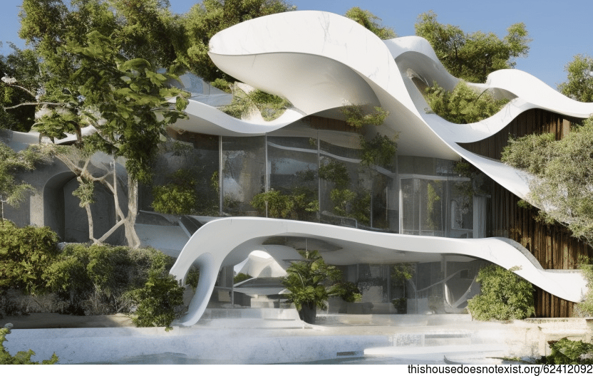 Eco-friendly modern house on the beach at sunset in Istanbul, Turkey