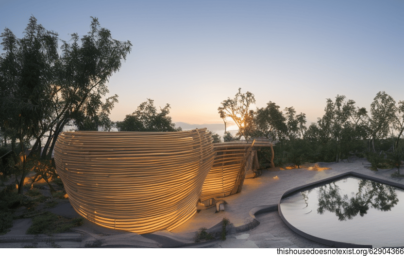 A Modern Beach House in Beijing with an Exposed Bamboo Facade and Steaming Hot Jacuzzi