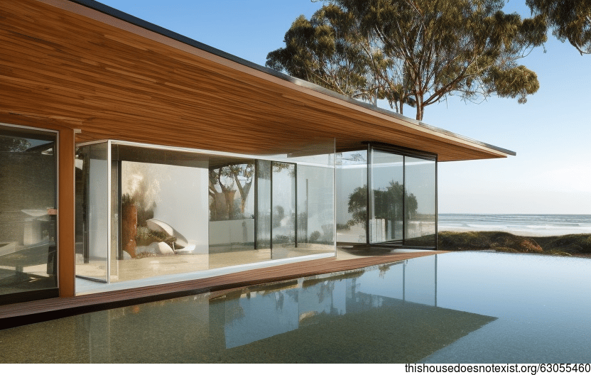 House Exterior with Circular Glass, Bejuca Vines, and Wood 4pm Melbourne, Australia