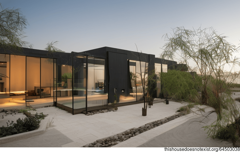 A Modern Beach House in Riyadh, Saudi Arabia with Hanging Plants and a View of the Sunset