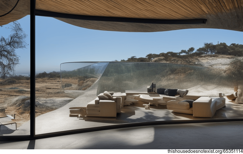 Tribal Modern House Exterior with Exposed Curved Rocks and Glass View of Johannesburg, South Africa