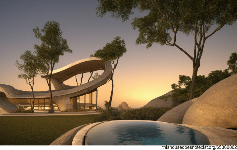 A Curved, Glass, and Bamboo Tribal House with an Exposed Jacuzzi and Stunning Views