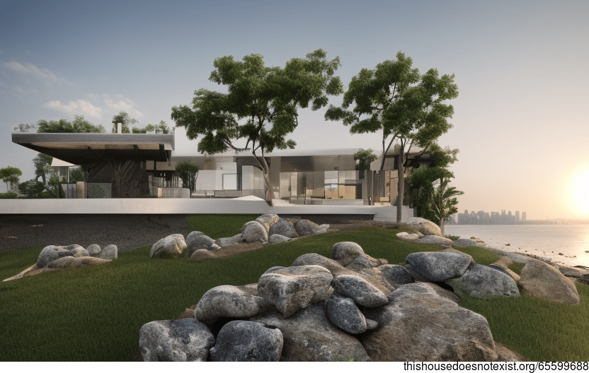A Modern Architecture Home with a View of the Beach at Sunset in Bangkok, Thailand