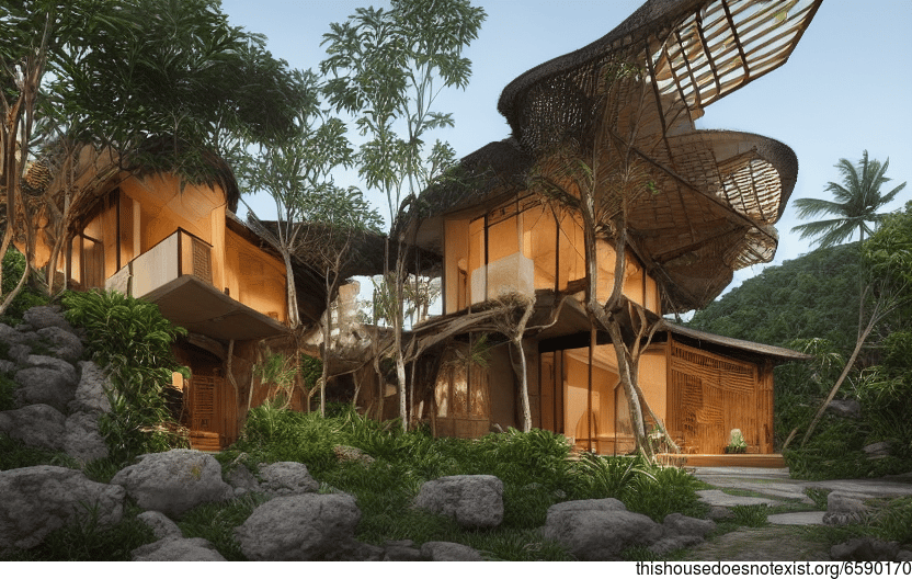 Bali-Inspired Home With Exposed Wood and Curved Bamboo
