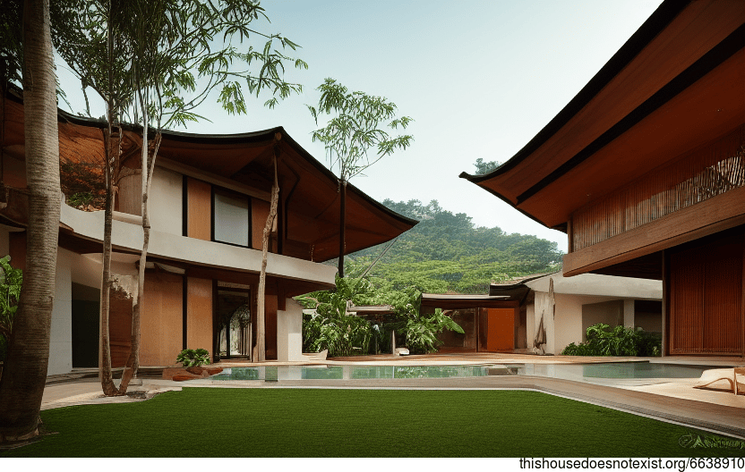 A Modern Balinese Home with Exposed Wood and Curved Bamboo