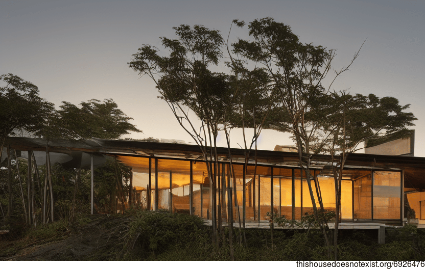 A modern architecture home in Florianopolis, Brazil with wood, stone and bamboo exterior