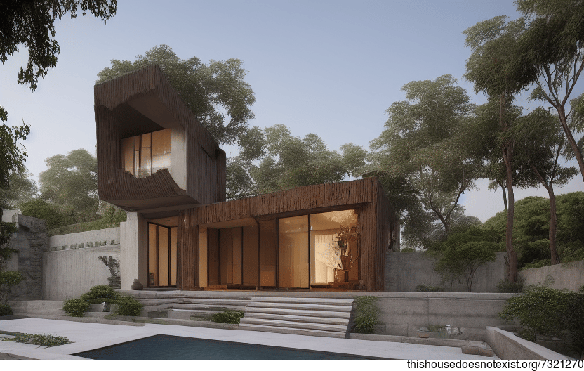 A new Delhi home with exposed wood and curved bamboo exterior