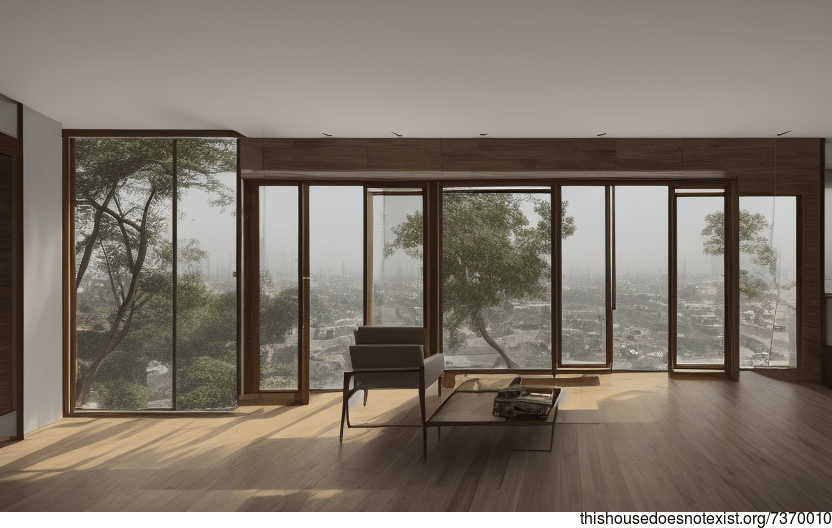 A Modern Home in Delhi, India with Exposed Wood, Glass, and Rocks