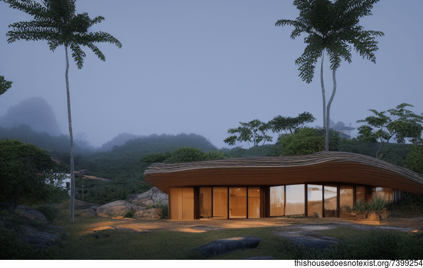 A modern architecture home in Florianopolis, Brazil, with wood, stone, and bamboo exterior features