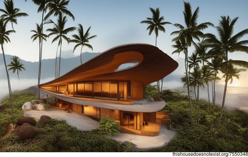 A Modern Architecture Home in Hawaii With Exposed Wood, Curved Bamboo, and Rocks
