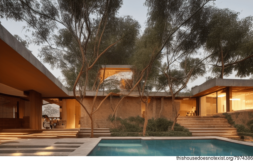 New Delhi Home With Exposed Wood and Curved Bamboo