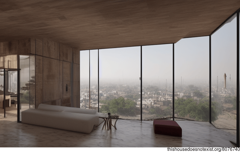 New Delhi Home With Exposed Wood, Glass, and Stone