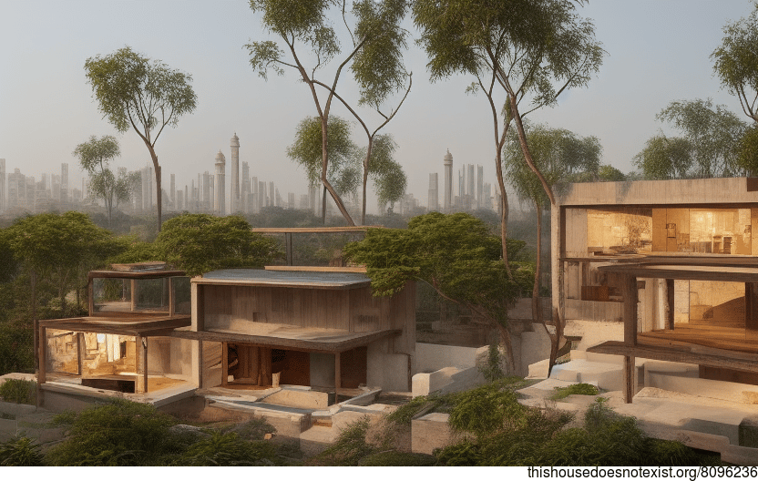 A new Delhi home that blends wood, stone, and bamboo for a unique exterior design
