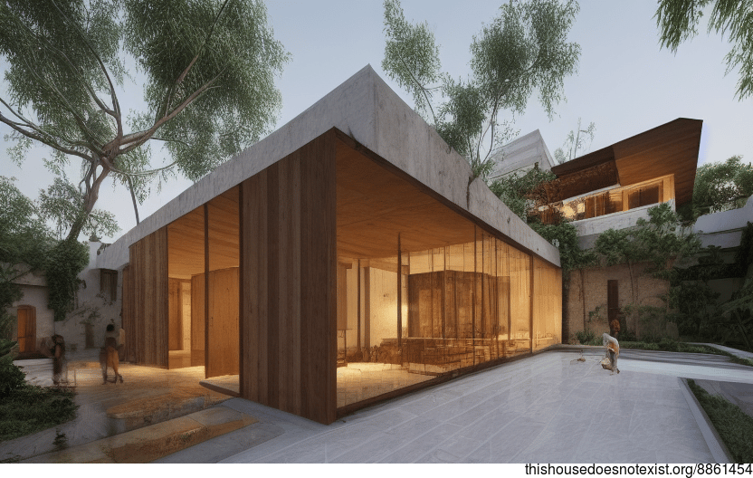 A new Delhi home that blends wood, stone, and bamboo for a unique exterior design
