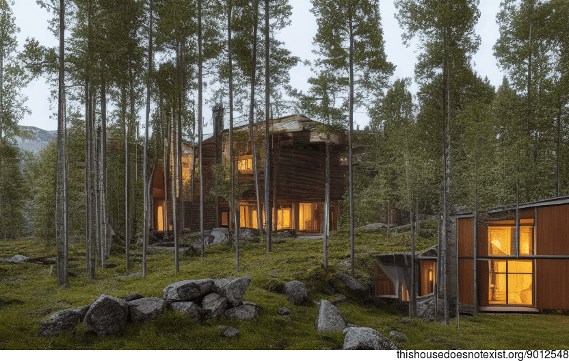 A Modern Norwegian Home With Exposed Wood, Stone, and Curved Bamboo