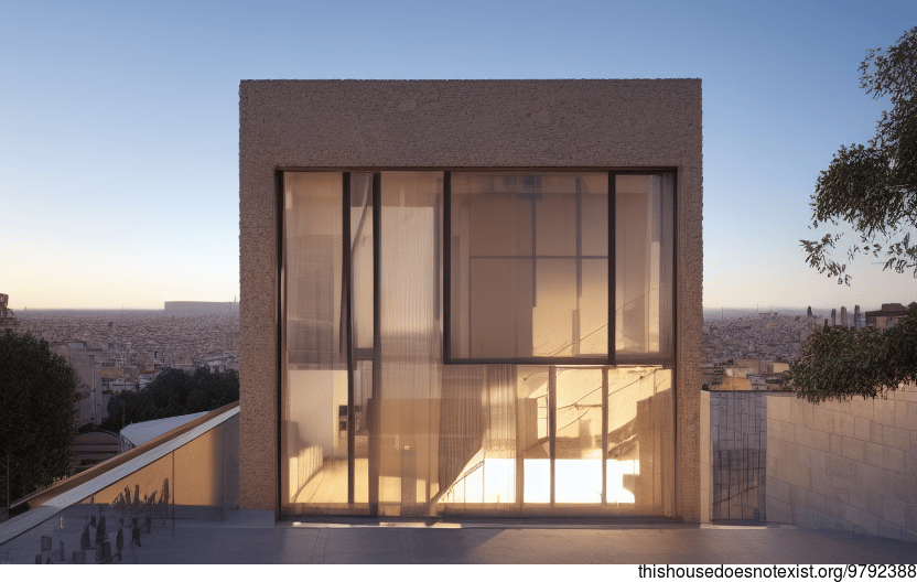 A Modern Barcelona Home With an Exposed Timber, Glass, and Stone Exterior Sunrising Within the Downtown City