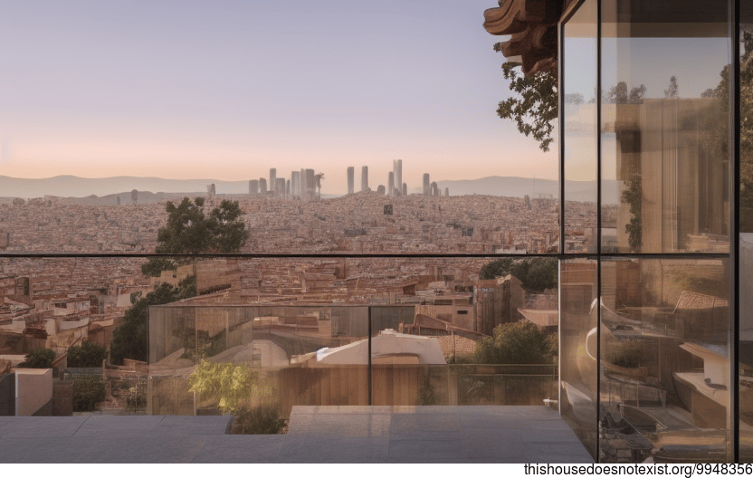 A modern architecture home in Barcelona, Spain with a bar and stunning views of the city